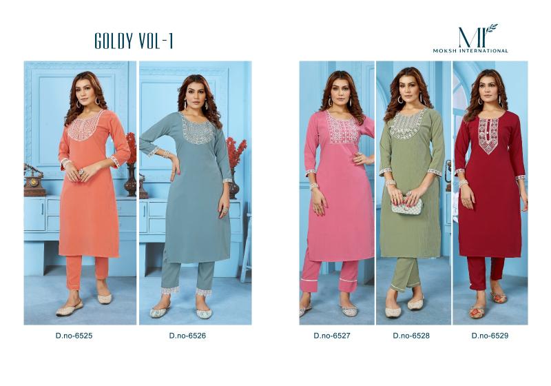 Moksh Goldy Vol 1 Fancy Kurti With Bottom Collection