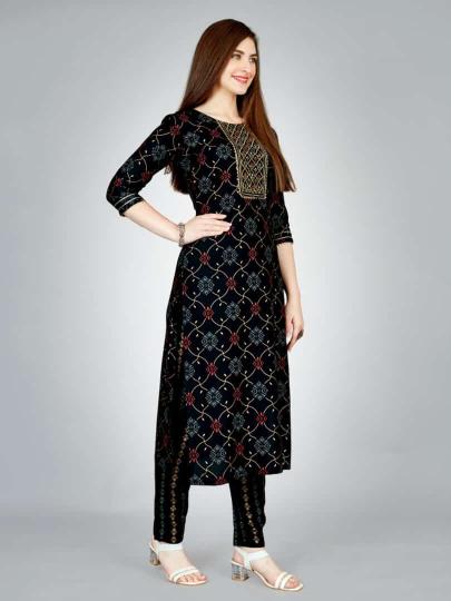 Radhika 1 Heavy Rayon Foil Printed Kurti With Bottom Collection