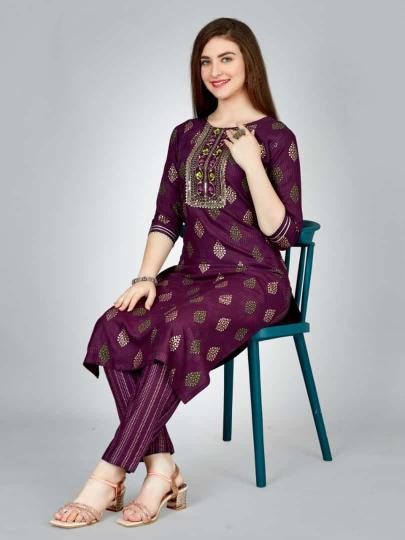 Radhika 1 Heavy Rayon Foil Printed Kurti With Bottom Collection