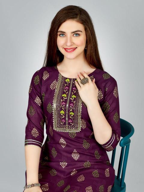 Radhika 1 Heavy Rayon Foil Printed Kurti With Bottom Collection