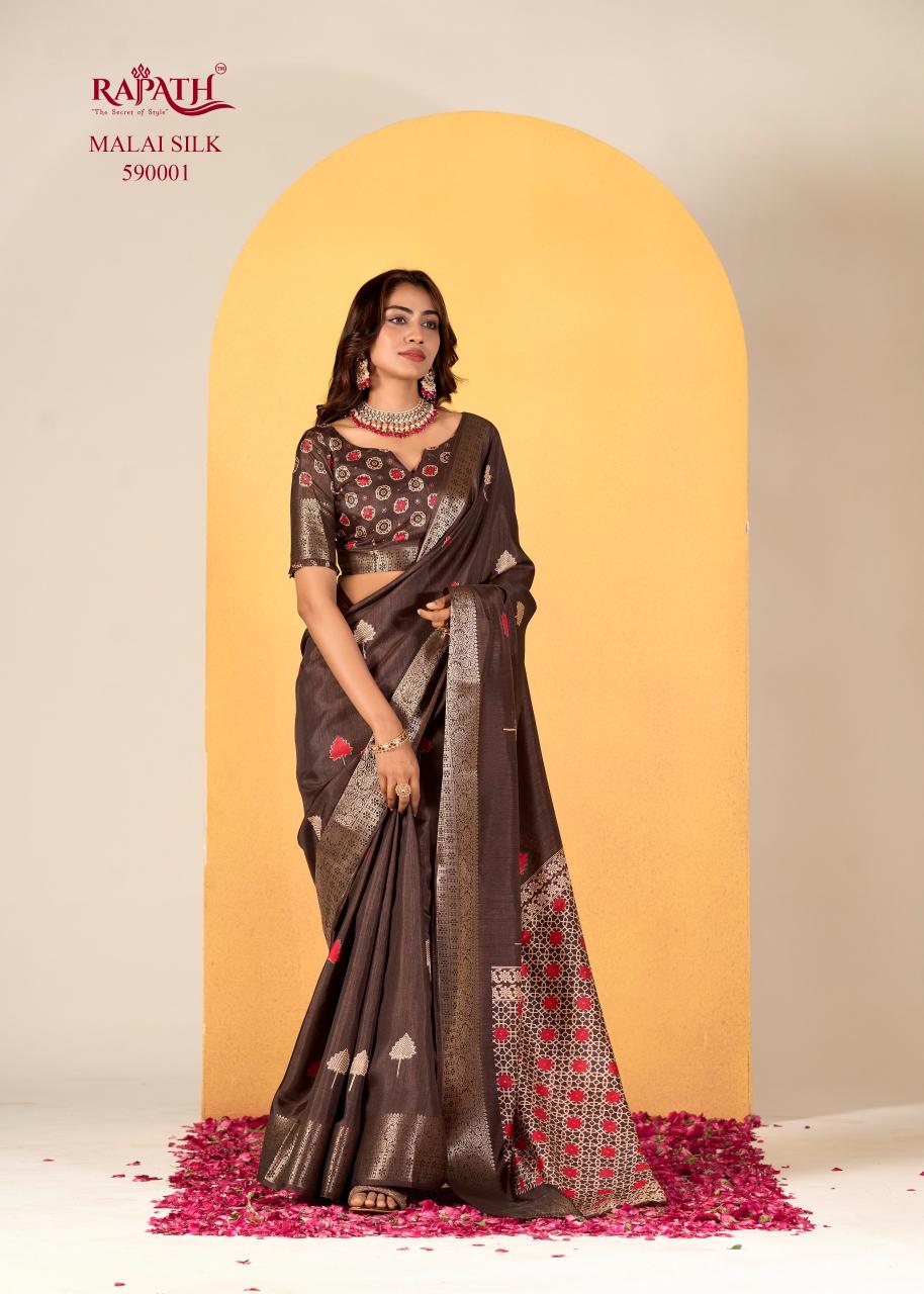 Rajpath Chocolate Dola Silk With Foil Print Saree Collection