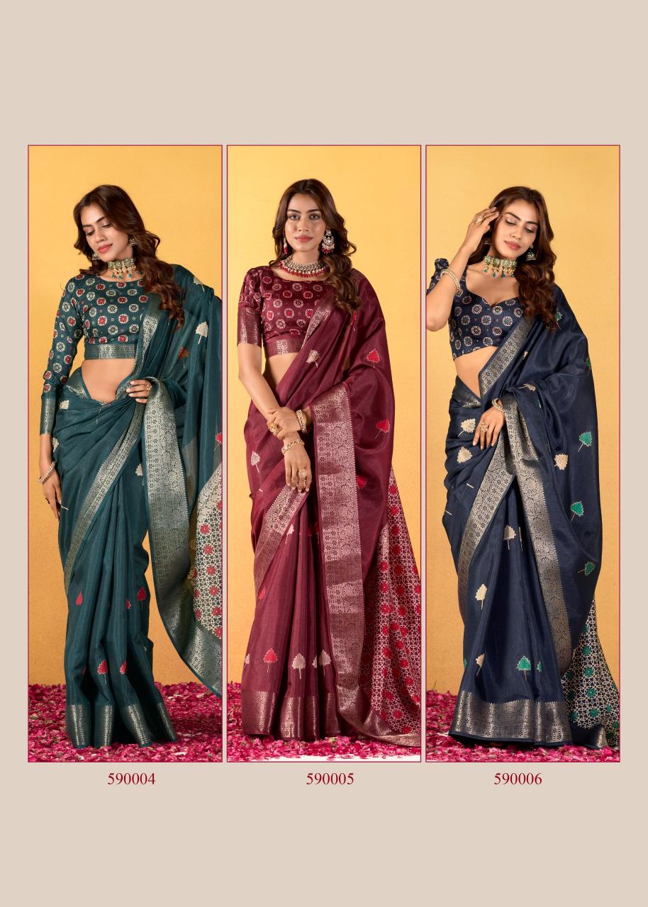 Rajpath Chocolate Dola Silk With Foil Print Saree Collection