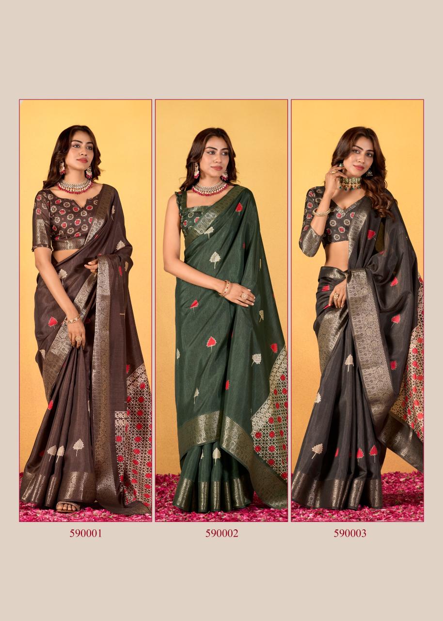 Rajpath Chocolate Dola Silk With Foil Print Saree Collection