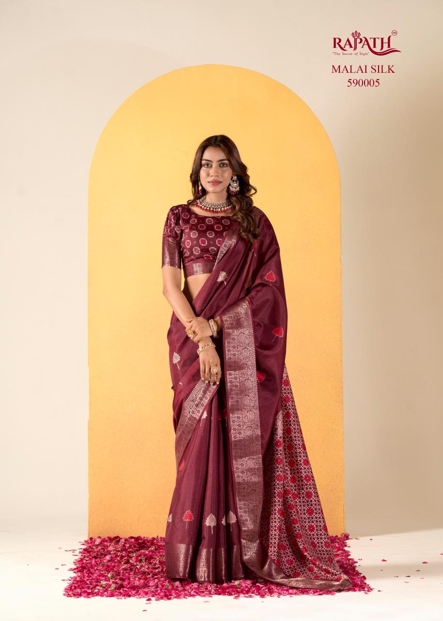 Rajpath Chocolate Dola Silk With Foil Print Saree Collection