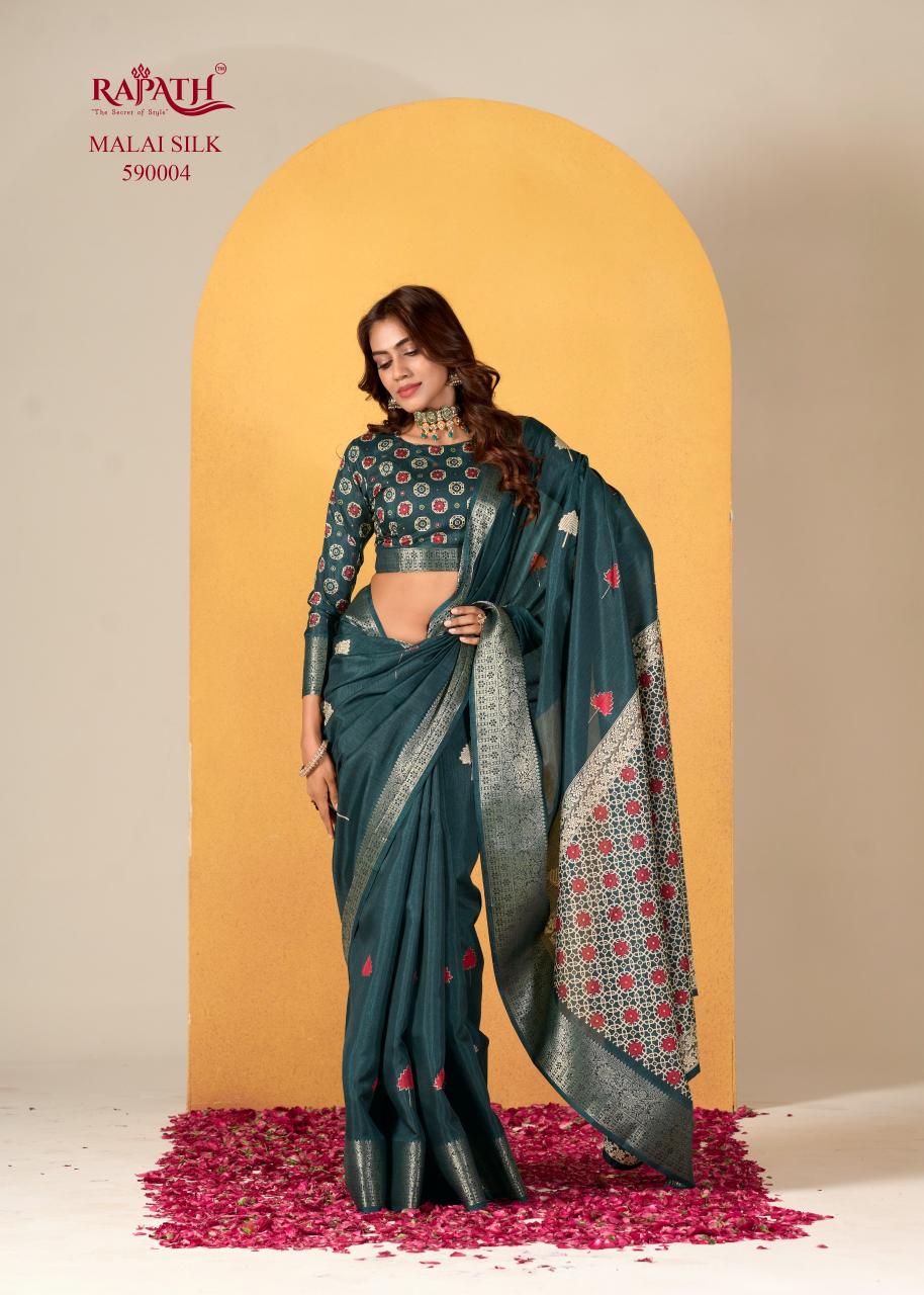 Rajpath Chocolate Dola Silk With Foil Print Saree Collection