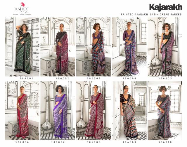 Rajtex Kajarakh Designer Satin Crepe Printed Sarees Collection