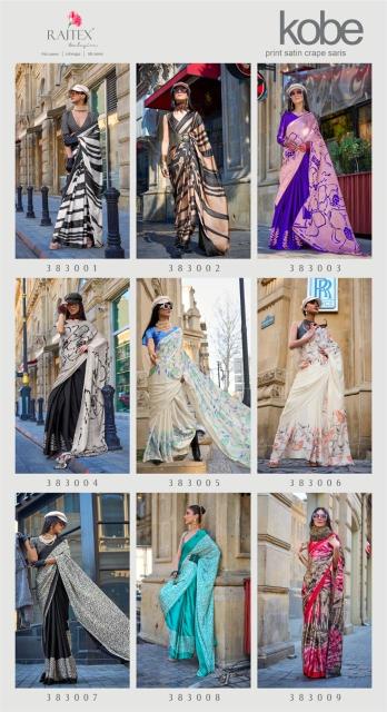 Rajtex Kobe Printed Japanese Satin Crepe Sarees Collection