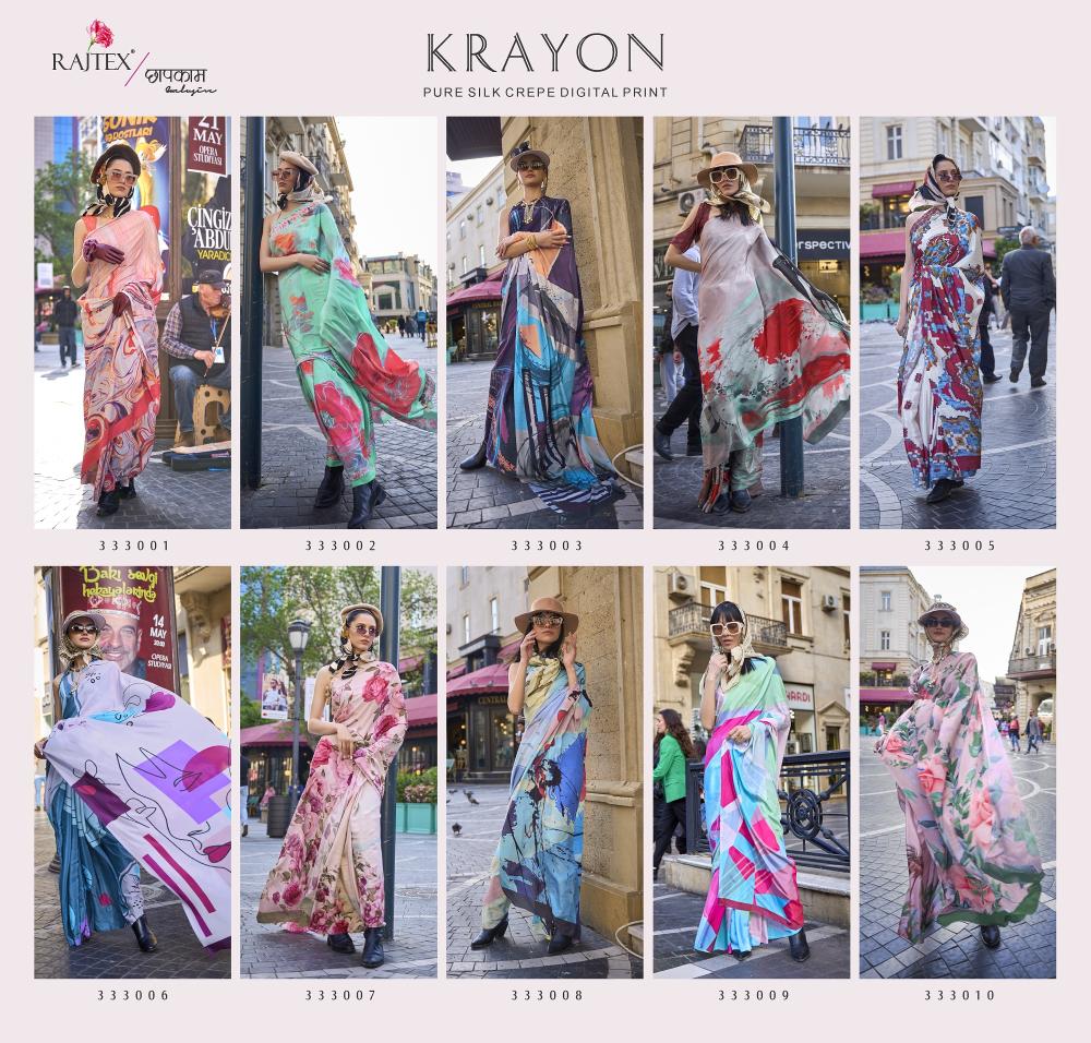 Rajtex Krayon Digital Printed Crepe Silk Saree Collection