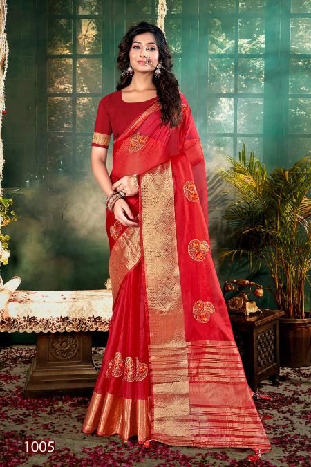 Saroj Lailla Vol 1 Organza silk swarovski Saree Collection