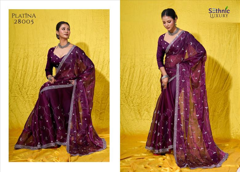 Sethnic Platina Soft Burberry Designer Saree Collection