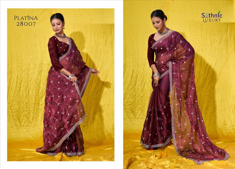 Sethnic Platina Soft Burberry Designer Saree Collection