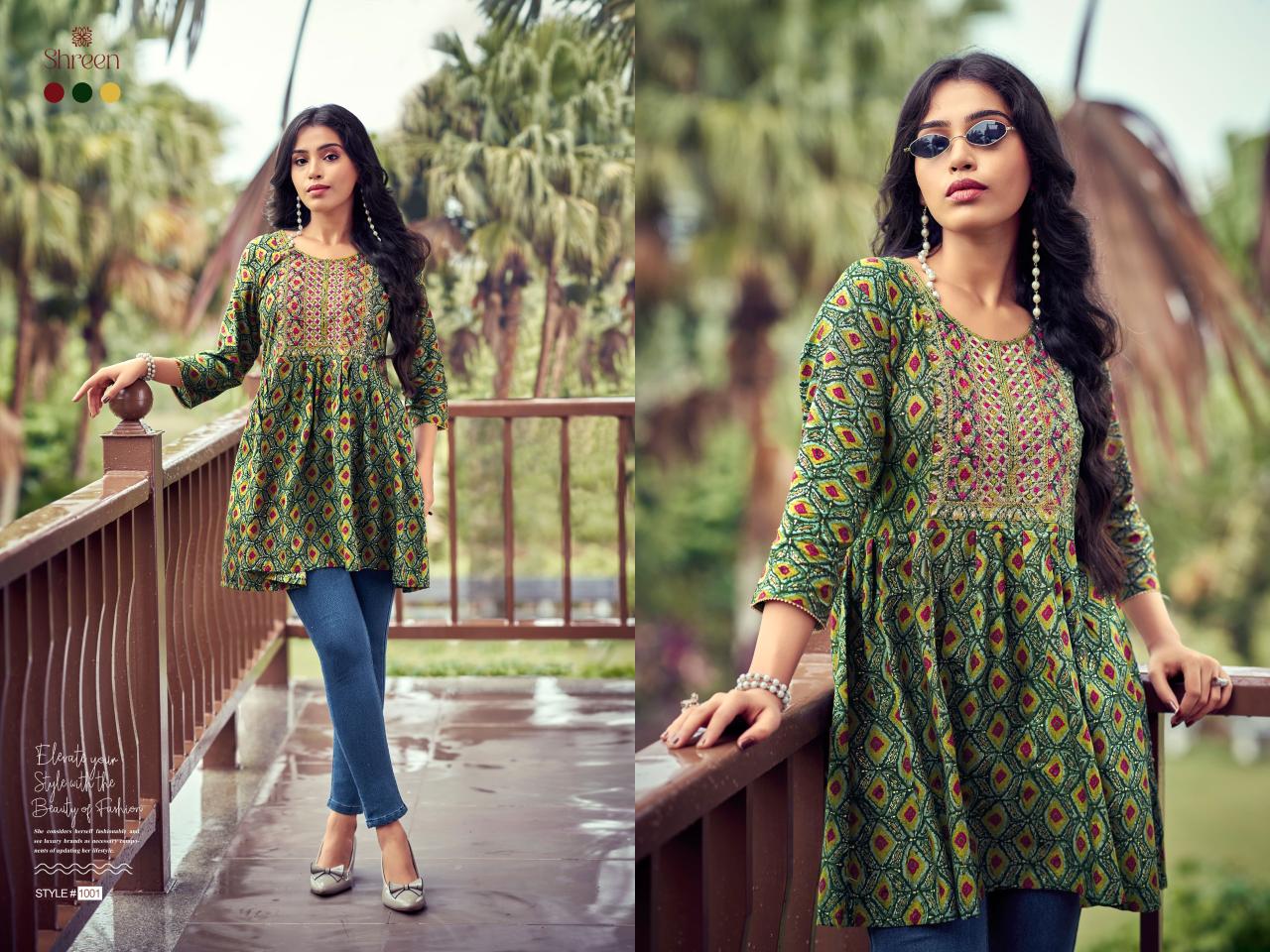 Shreen Resham Vol 5 Rayon Printed Tunic Top Collection