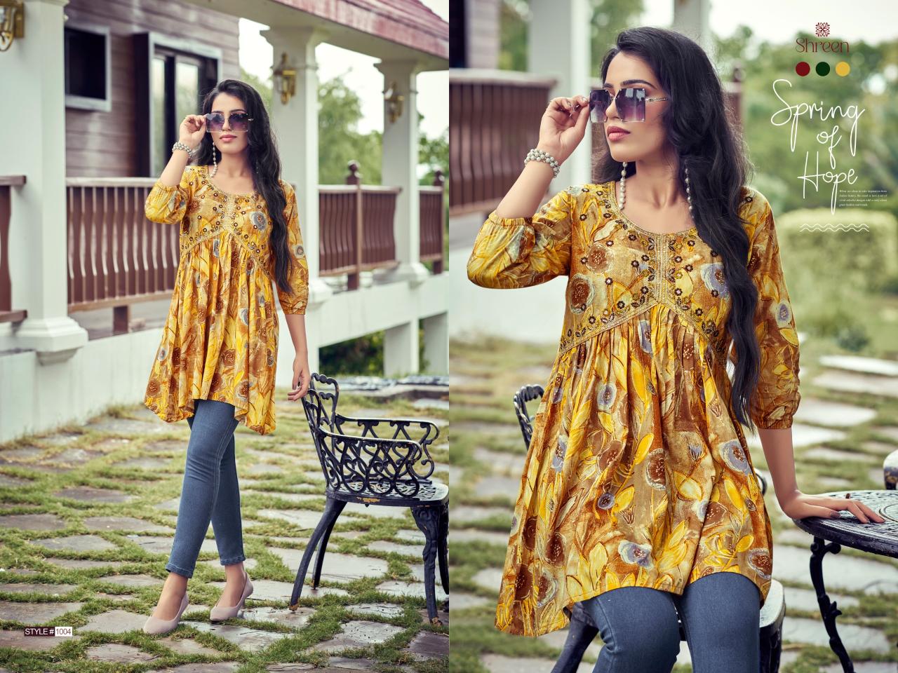 Shreen Resham Vol 5 Rayon Printed Tunic Top Collection