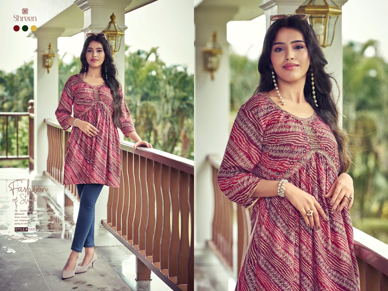 Shreen Resham Vol 5 Rayon Printed Tunic Top Collection