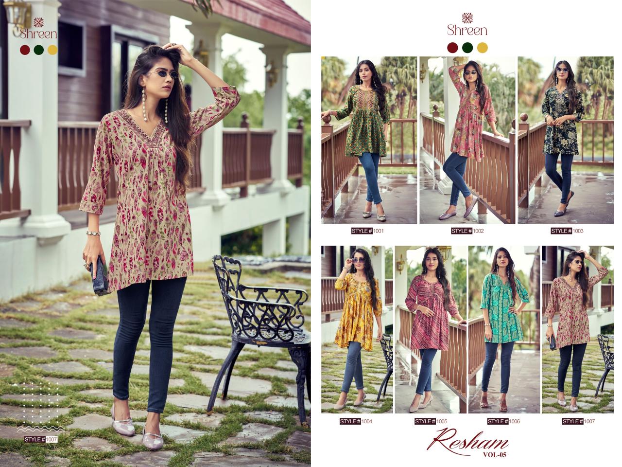 Shreen Resham Vol 5 Rayon Printed Tunic Top Collection