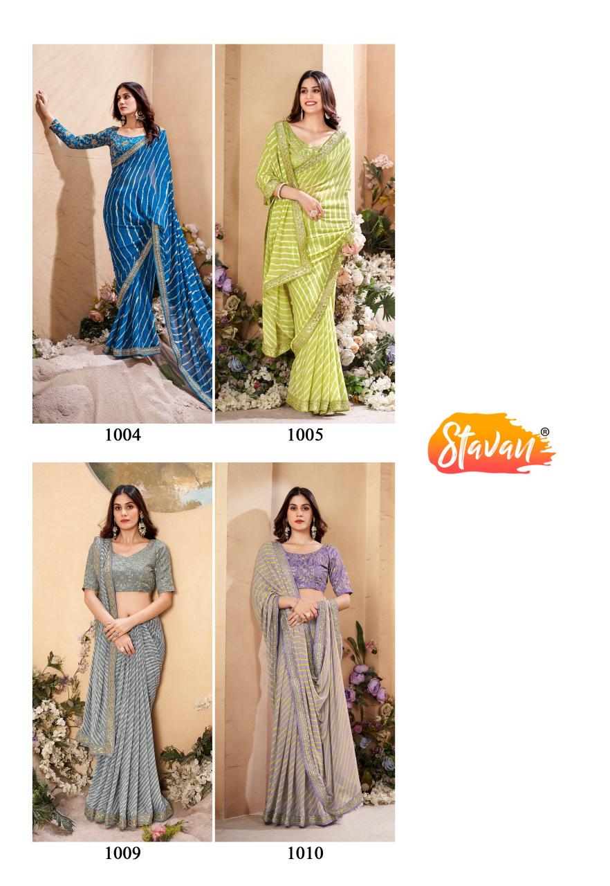 Stavan Veena Weightless In Leheriya Fancy Saree Collection