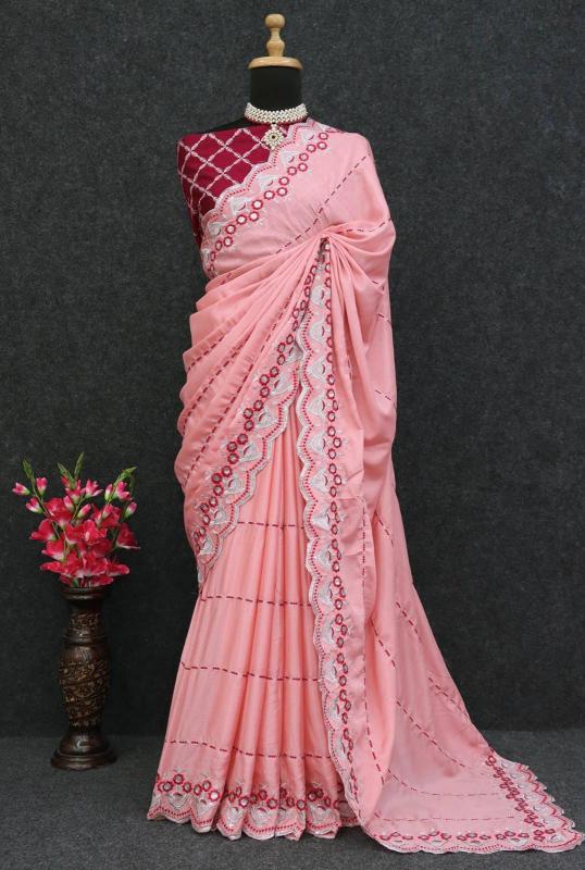 Vt 5075 Chinon Silk Embroidered Saree Collection