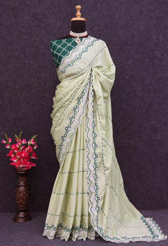 Vt 5075 Chinon Silk Embroidered Saree Collection