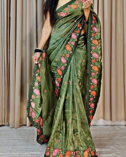 Vt 5083 Gold Crush Multi Embroidery Saree Collection