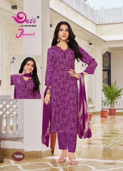 Devi Jannat Vol 7 Rayon Printed Kurti Bottom With Dupatta