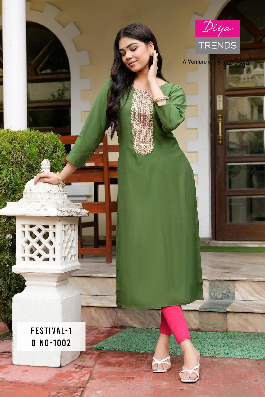 Festival Vol 1 By Diya Trends Roman Silk Kurti Collection