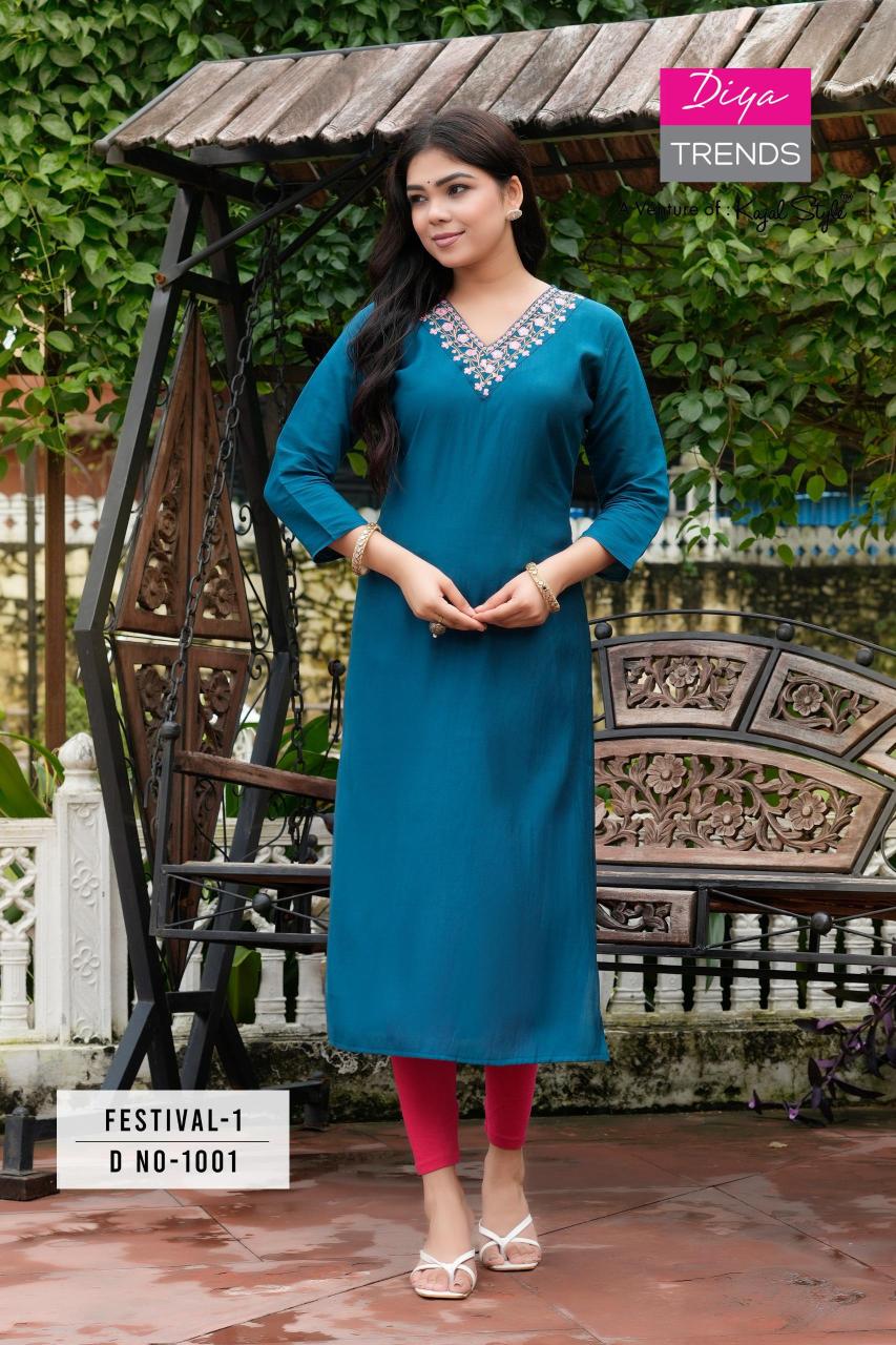 Festival Vol 1 By Diya Trends Roman Silk Kurti Collection