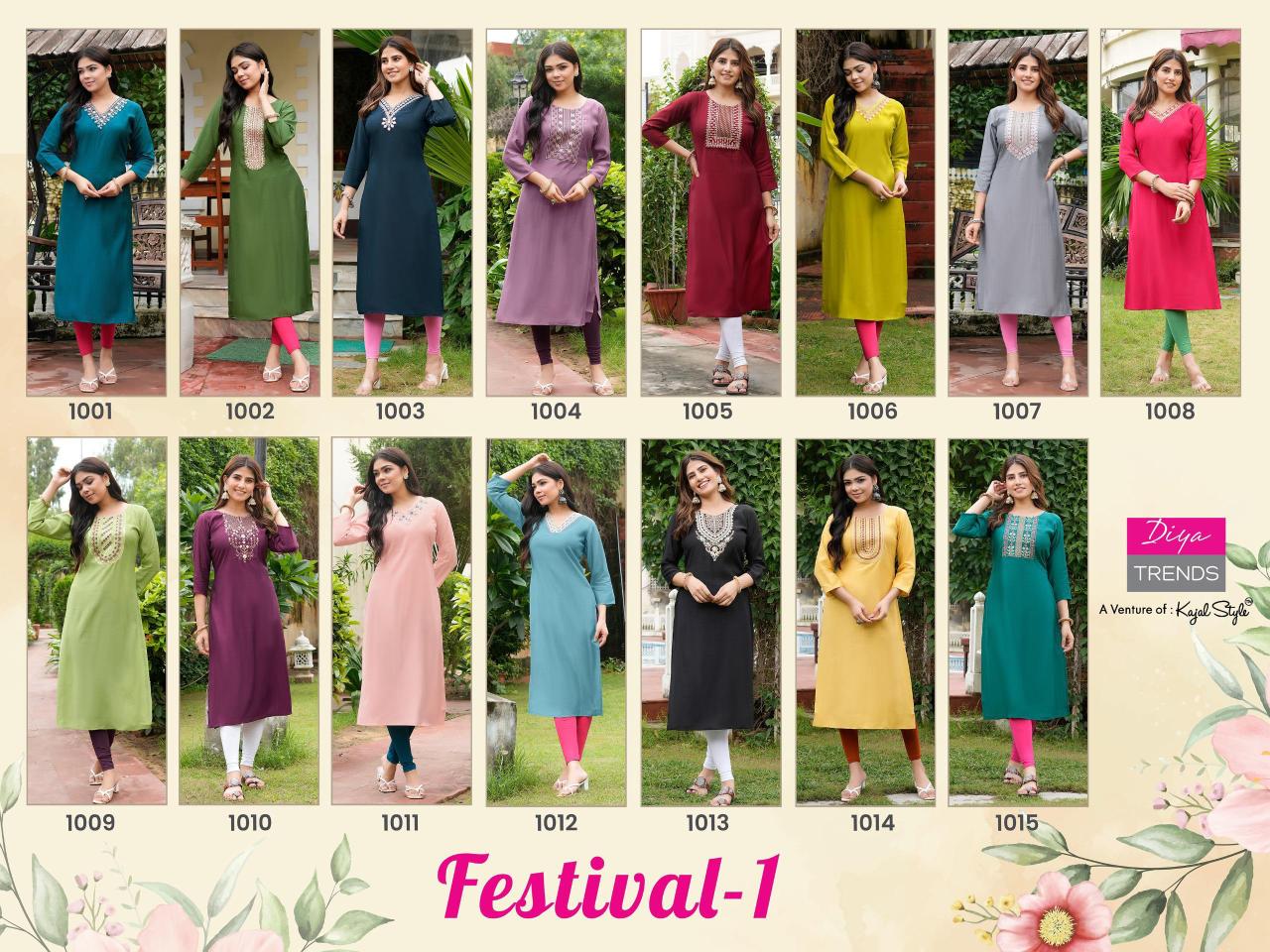 Festival Vol 1 By Diya Trends Roman Silk Kurti Collection