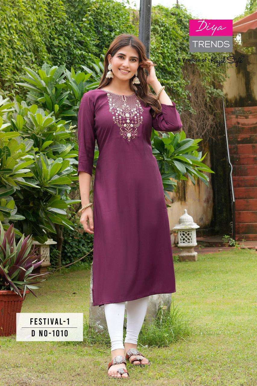 Festival Vol 1 By Diya Trends Roman Silk Kurti Collection