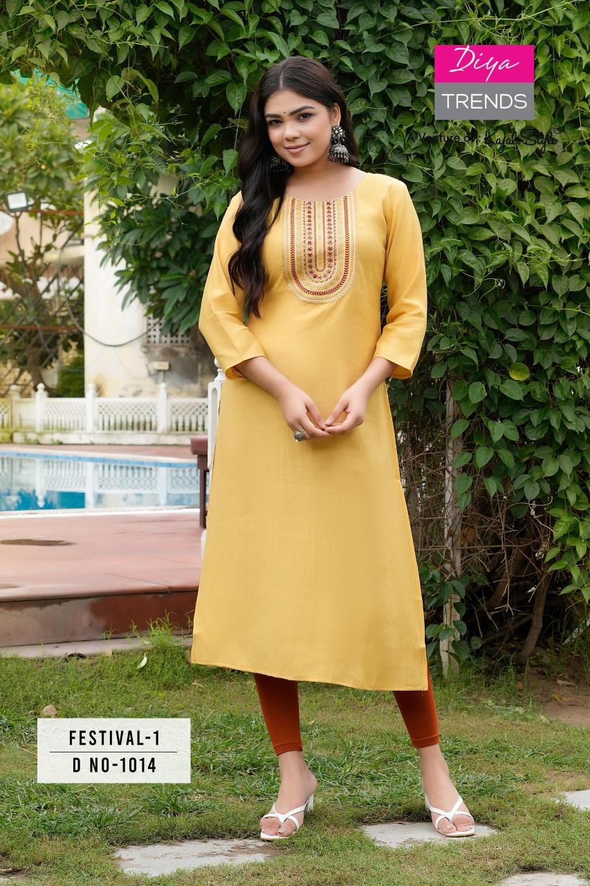 Festival Vol 1 By Diya Trends Roman Silk Kurti Collection