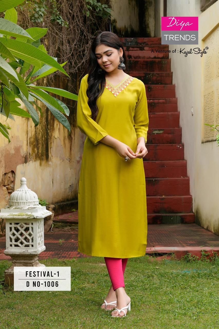 Festival Vol 1 By Diya Trends Roman Silk Kurti Collection