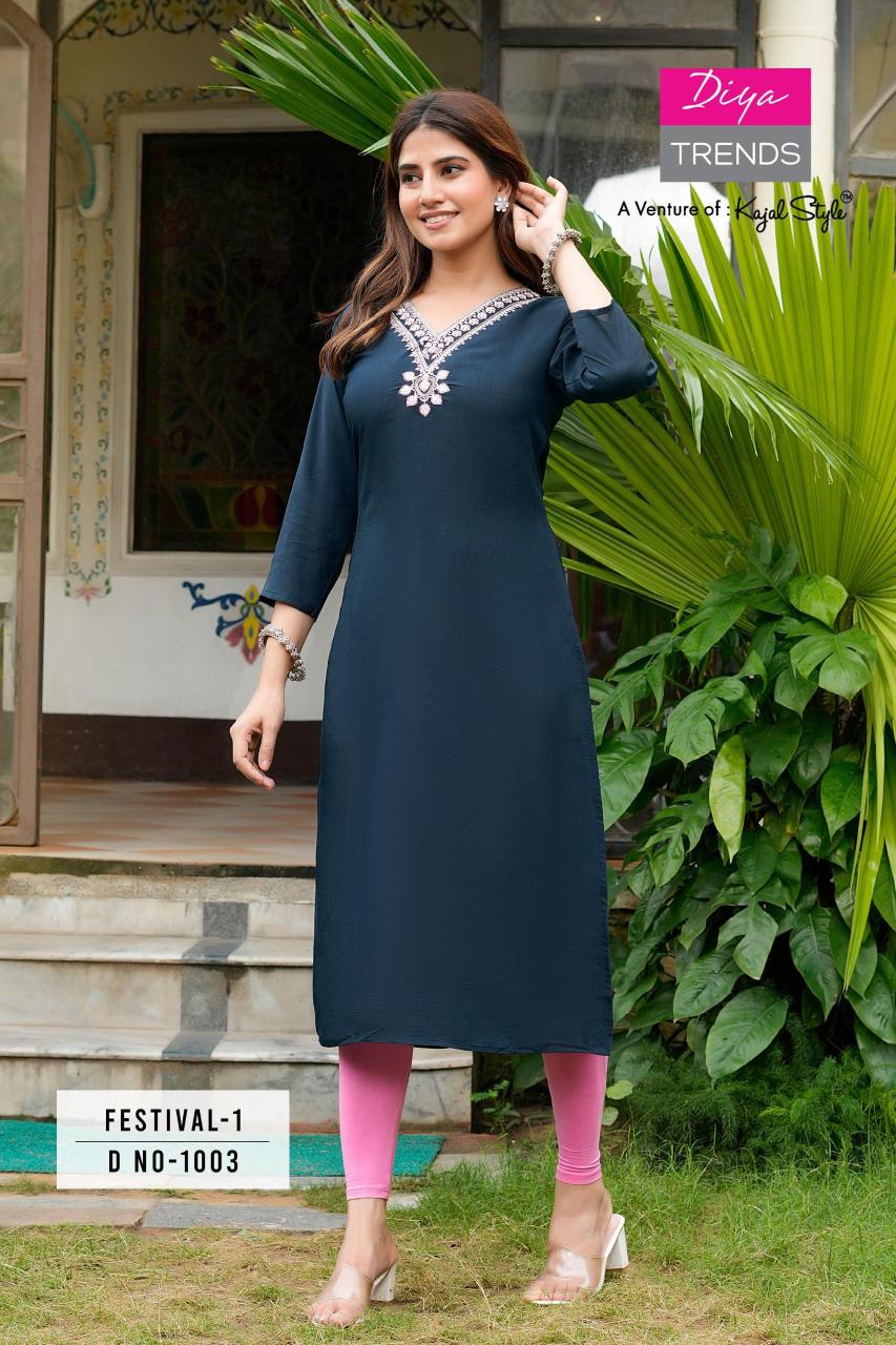 Festival Vol 1 By Diya Trends Roman Silk Kurti Collection