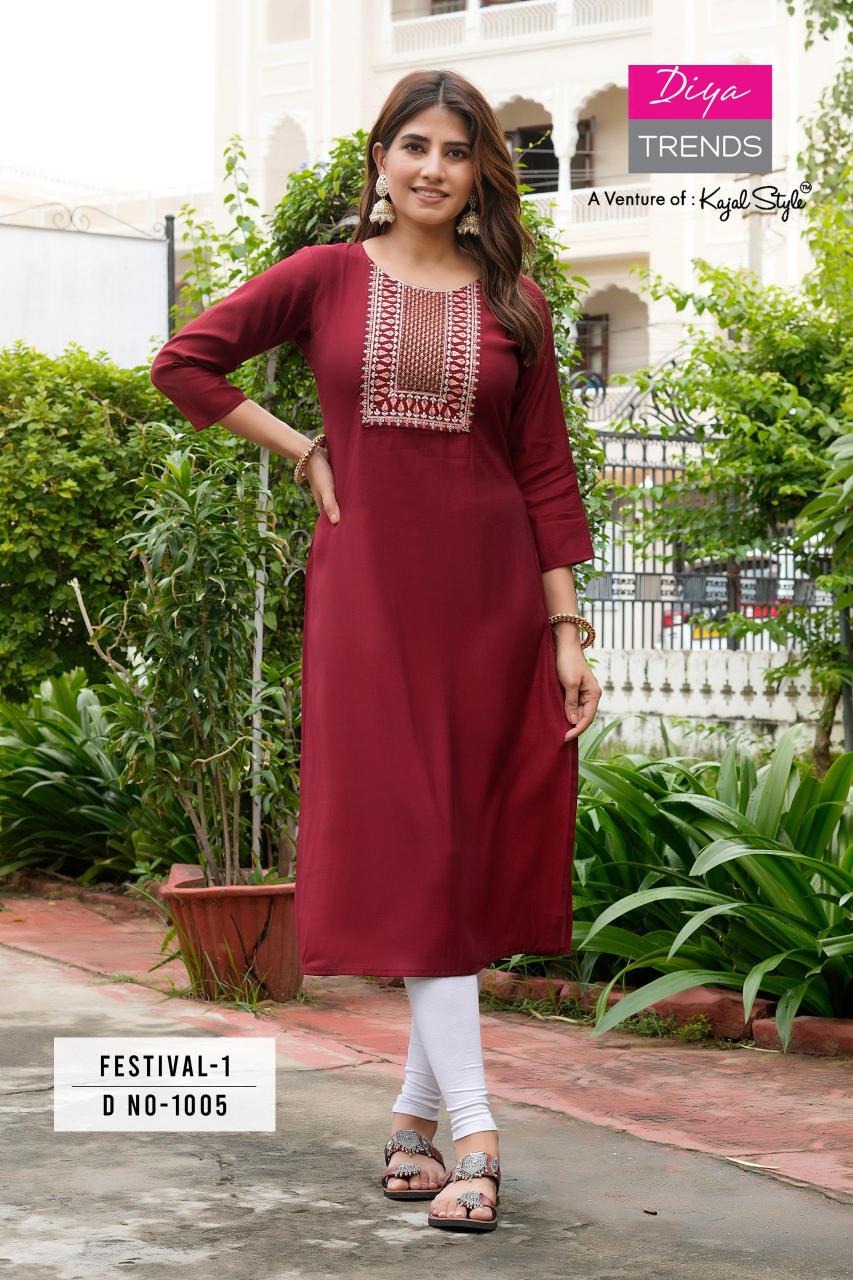 Festival Vol 1 By Diya Trends Roman Silk Kurti Collection