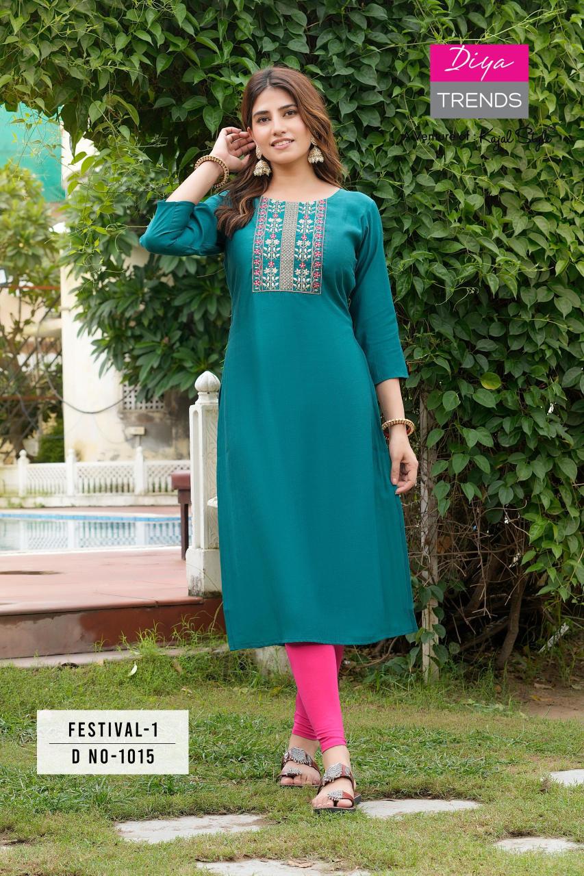 Festival Vol 1 By Diya Trends Roman Silk Kurti Collection