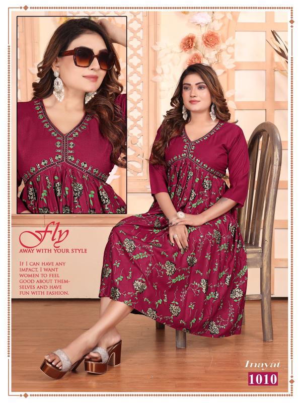 Ft Inayat Aliya Cut Rayon Designer Kurti Collection