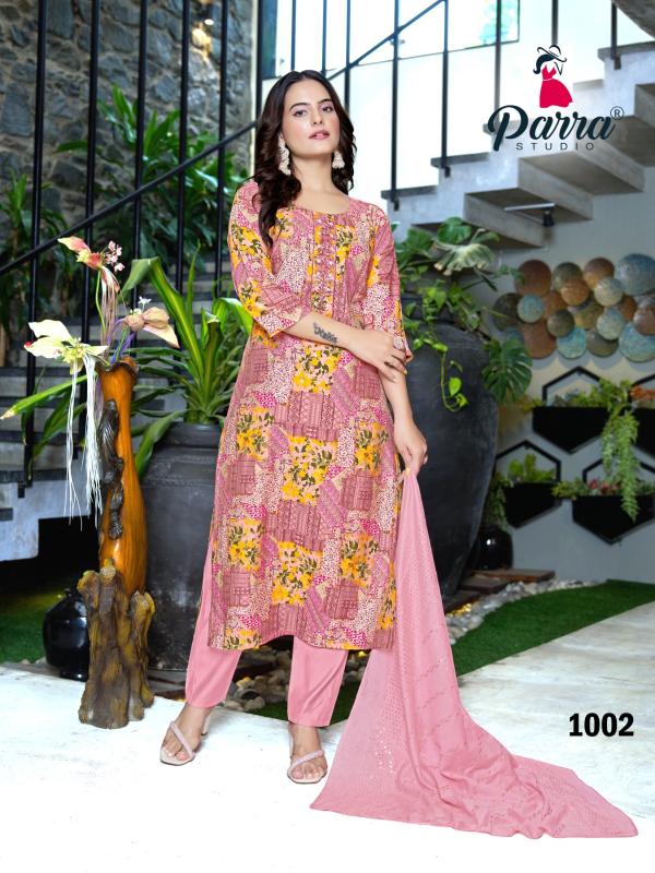 Parra Saloni Chanderi Printed Kurti Bottom With Dupatta