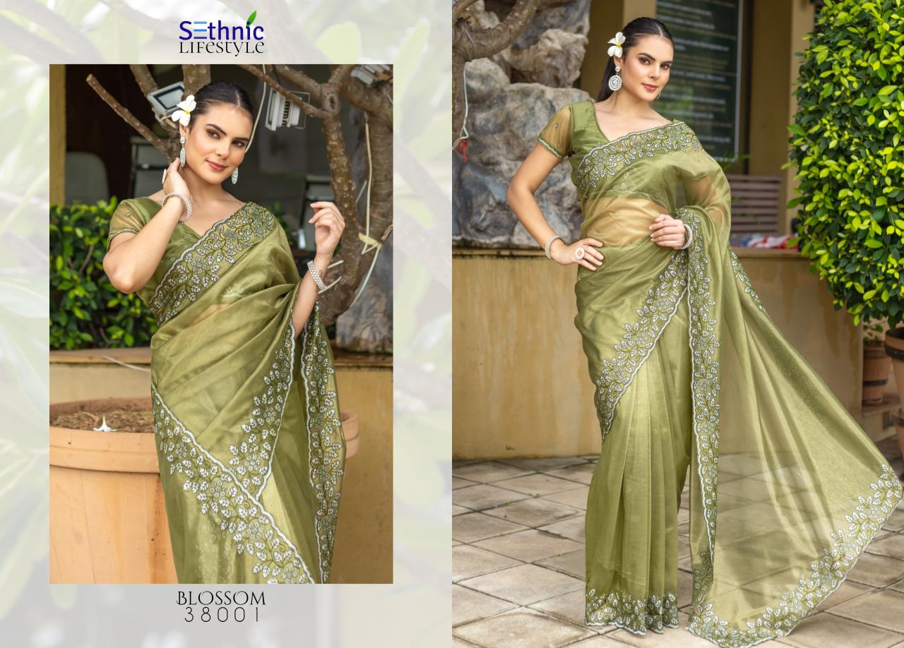 Sethnic Blossom Gold Infused Twill Fancy Saree Collection