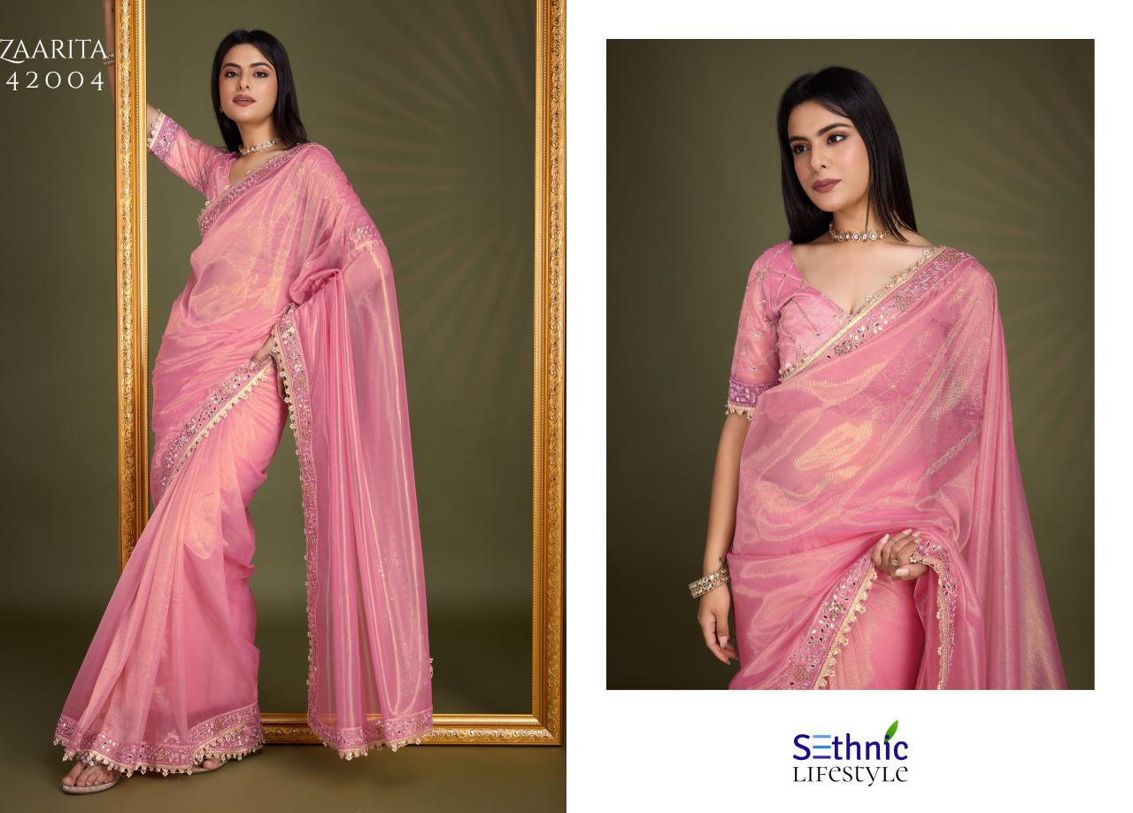 Sethnic Zaarita Gold Infused Twill Fancy Saree Collection