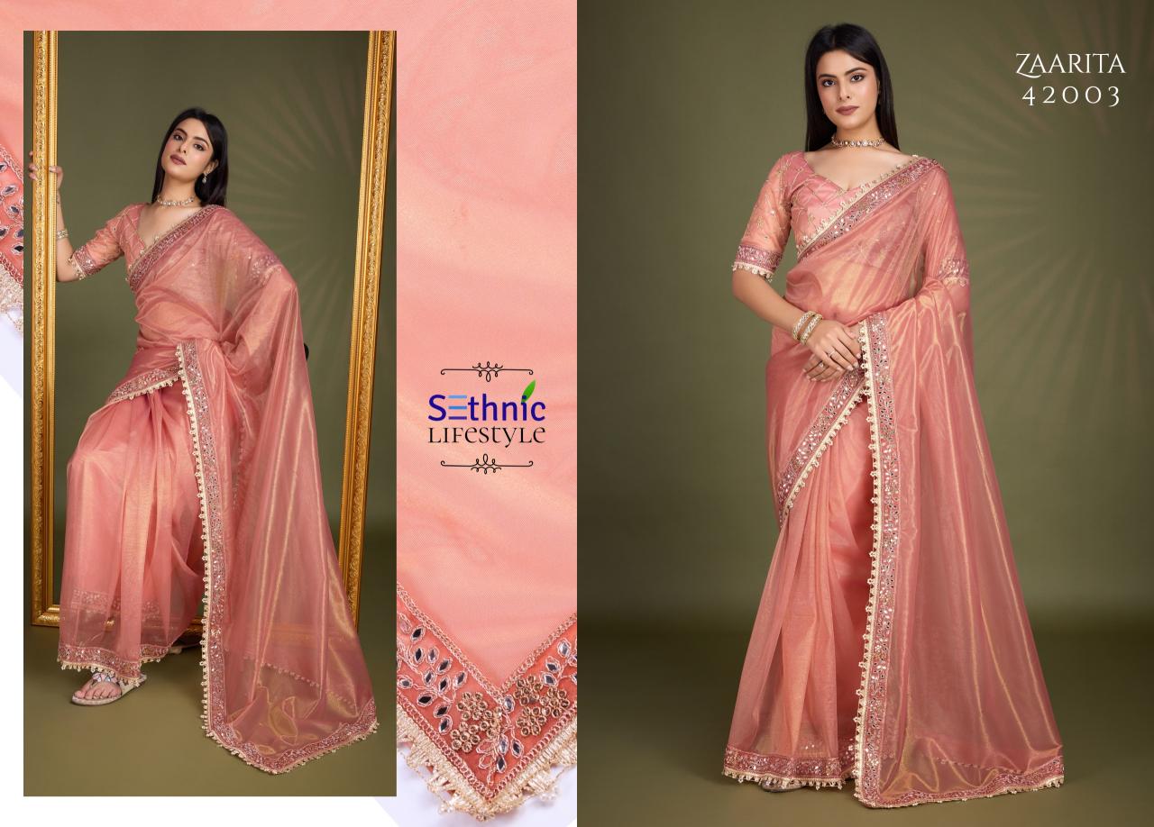 Sethnic Zaarita Gold Infused Twill Fancy Saree Collection