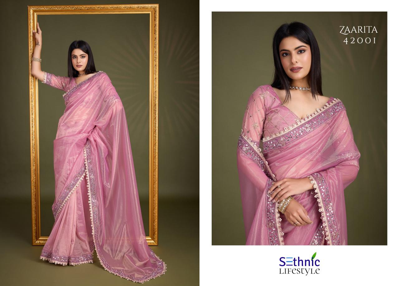 Sethnic Zaarita Gold Infused Twill Fancy Saree Collection