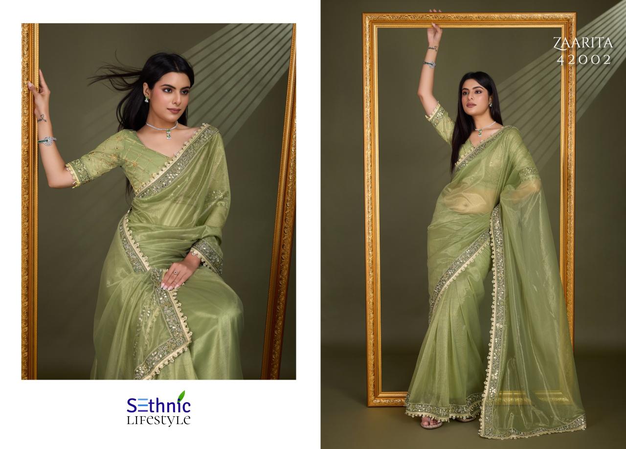 Sethnic Zaarita Gold Infused Twill Fancy Saree Collection