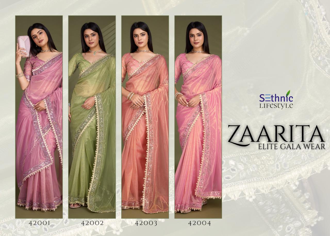 Sethnic Zaarita Gold Infused Twill Fancy Saree Collection