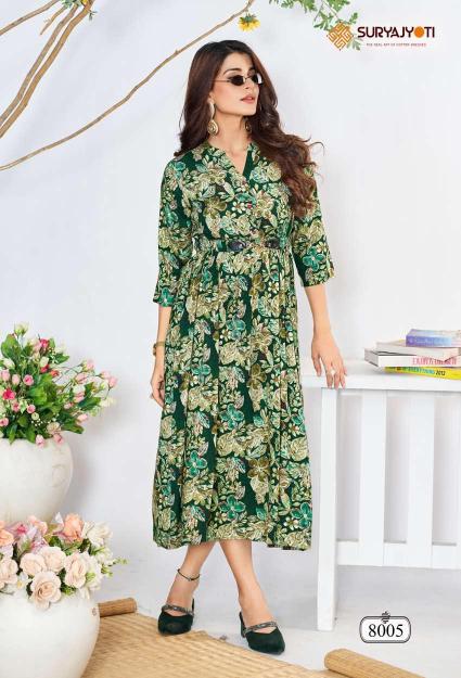 Suryajyoti Belt Vol 8 Rayon Printed Kurti Collection