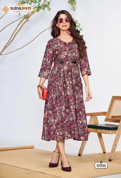 Suryajyoti Belt Vol 8 Rayon Printed Kurti Collection