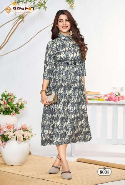 Suryajyoti Belt Vol 8 Rayon Printed Kurti Collection