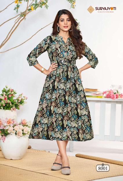 Suryajyoti Belt Vol 8 Rayon Printed Kurti Collection