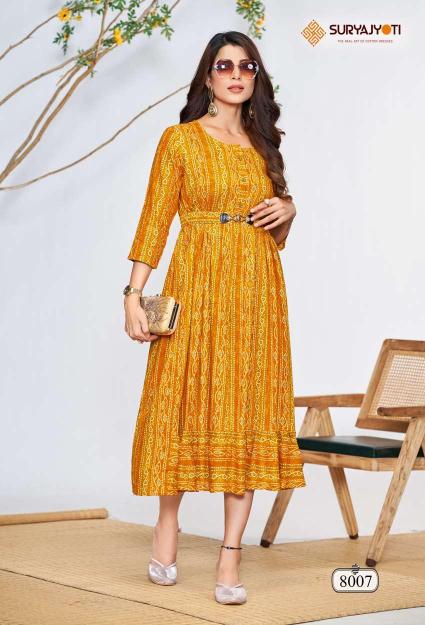 Suryajyoti Belt Vol 8 Rayon Printed Kurti Collection