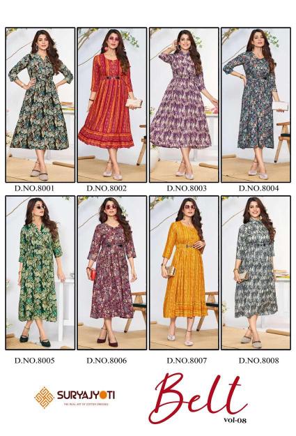 Suryajyoti Belt Vol 8 Rayon Printed Kurti Collection