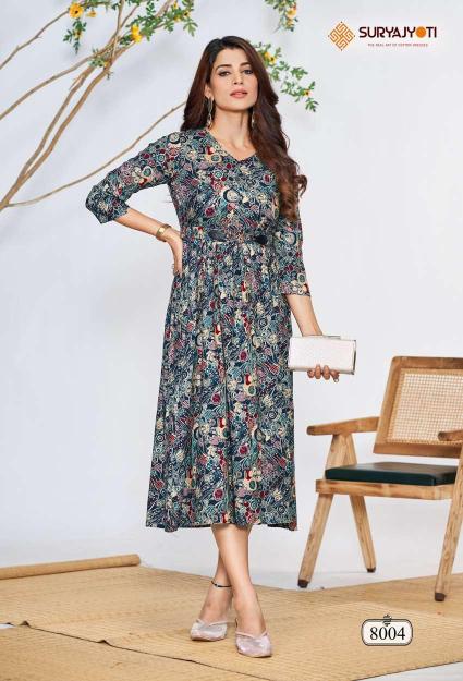 Suryajyoti Belt Vol 8 Rayon Printed Kurti Collection