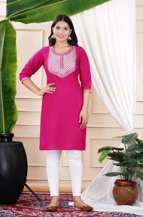 Yoke 01 Rayon Embroidered Straight Kurti Collection