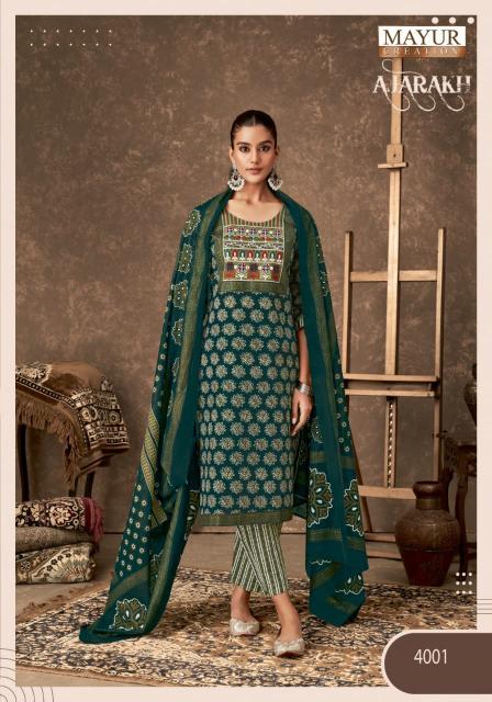 Mayur Ajarakh Vol 4 Cotton Printed Kurti Bottom With Dupatta